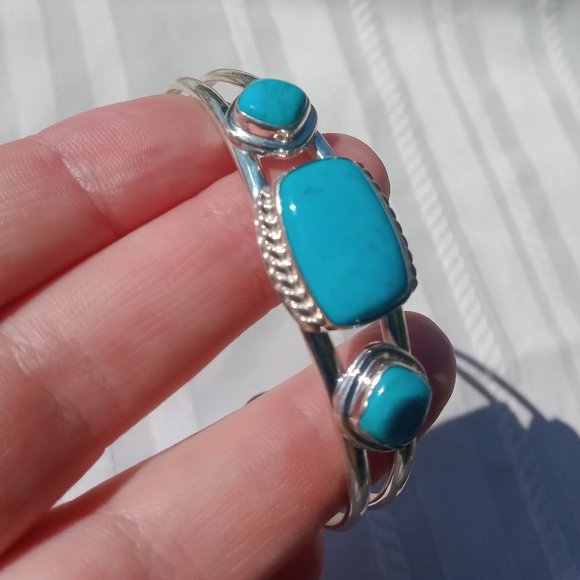 Jay King DTR mine finds 3 turquoise stone cuff bracelet 925 Sterling - Picture 12 of 12